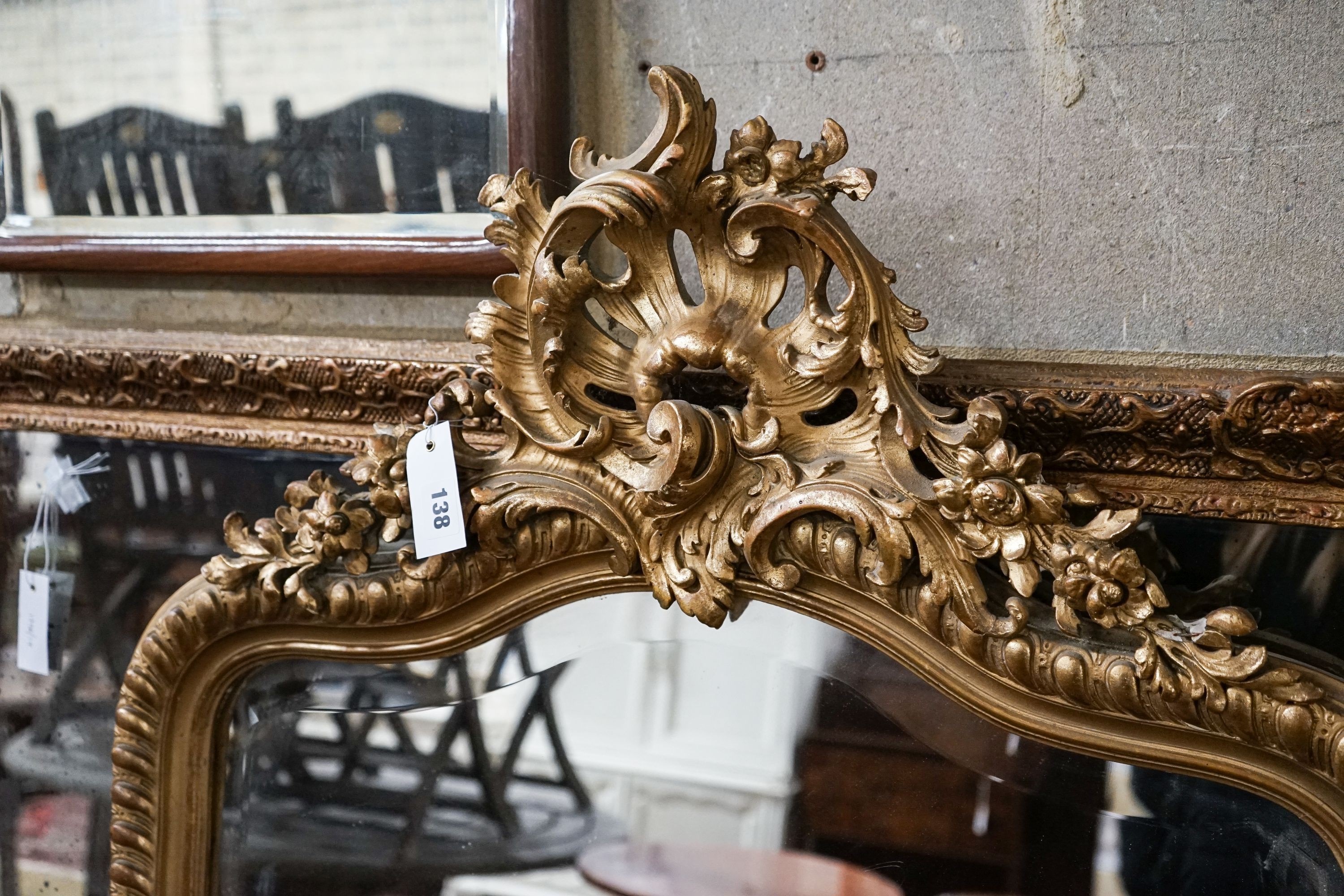 A Victorian giltwood and gesso pier glass with pierced C scroll pediment, width 78cm, height 152cm